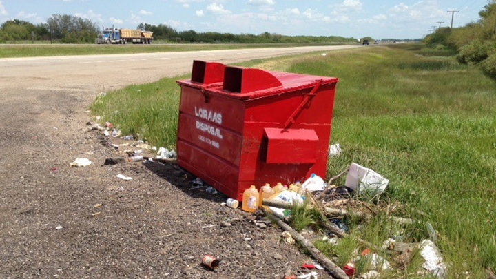 Disposal bin at the Highway 1 rest stop near Indian Head, Sask. The Saskatchewan government is asking people to do their part to keep the province beautiful by not being a litterbug.