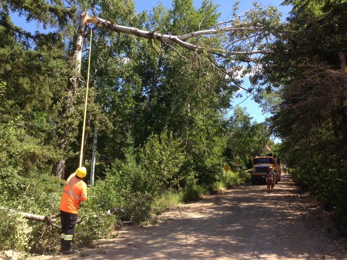 Manitoba Hydro crews working to restore power in the Whiteshell area Friday afternoon.