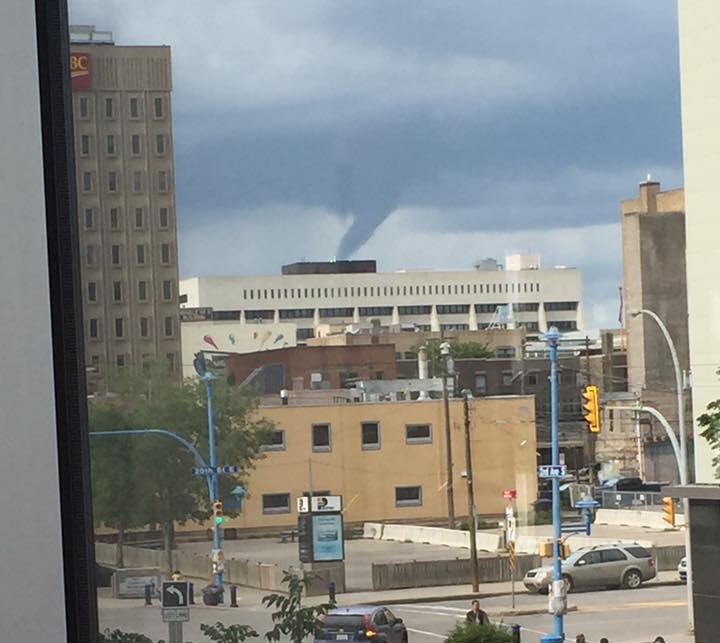 Funnel cloud seen from downtown Saskatoon.