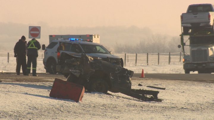 Robert Major's pickup truck collided with a semi-truck on Highway 16 near Langham, Sask in February, killing three people. Major faces 12 charges.