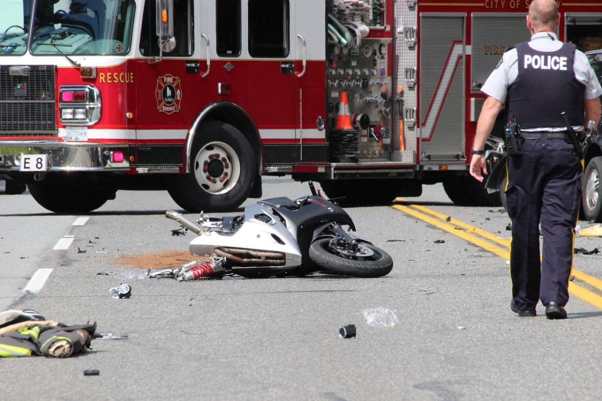 Motorcycle rider survives after collision splits bike in half - BC ...