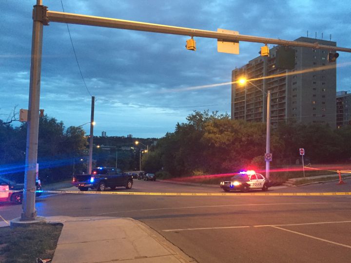 Police investigate a deadly motorcycle crash in downtown Edmonton on July 5, 2016.