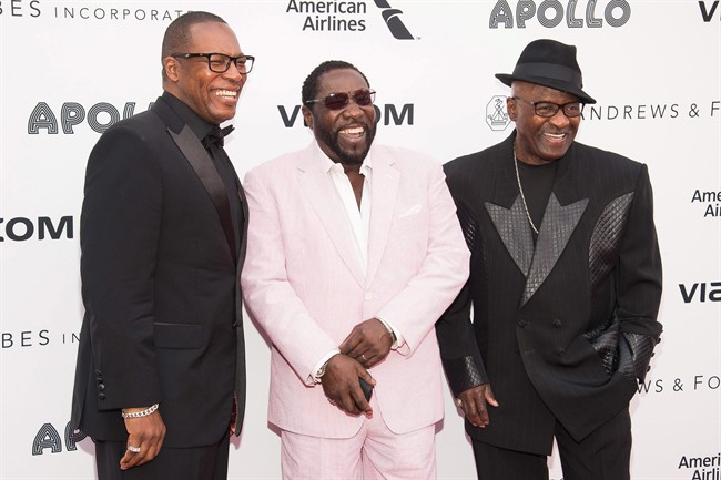 In this June 13, 2016, file photo, members of the group The O'Jays, from left, Eric Grant, Eddie Levert and Walter Williams attend the 2016 Apollo Theater Spring Gala in New York.