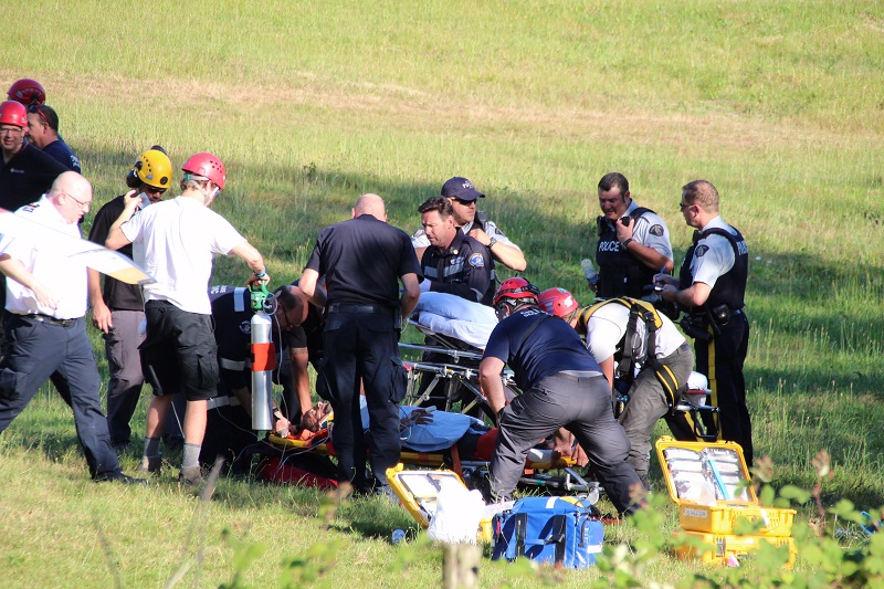 Emergency crews on scene in Agassiz after a man crashed while paragliding.