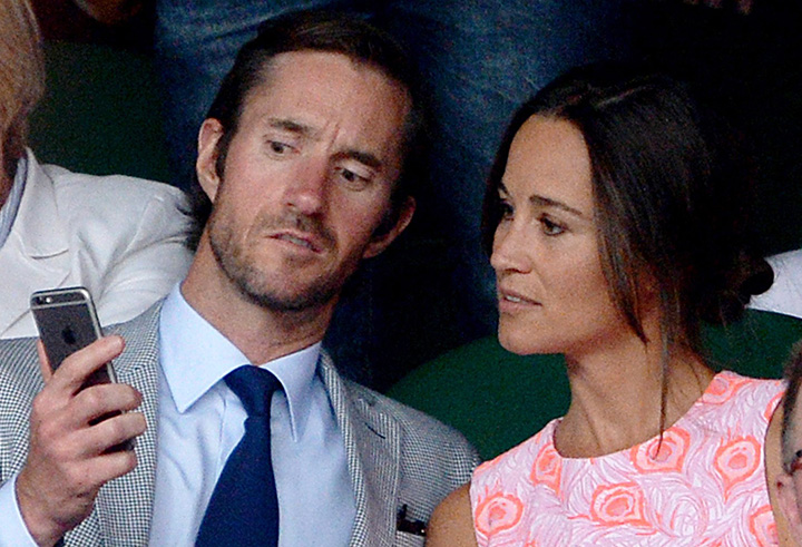 In this is July 6, 2016 file photo, Pippa Middleton and James Matthews are seen on Day 9 of the Wimbledon Championships at the All England Lawn Tennis and Croquet Club, in London.  