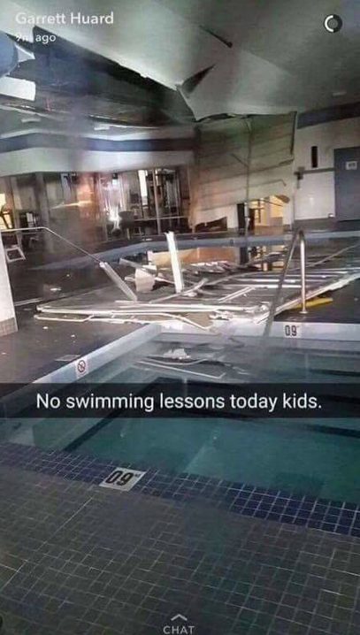 Roof collapse at the Canalta Hotel in Kindersley after a storm hit the community Sunday night..