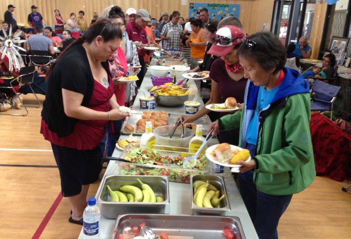 A feast is enjoyed at the community school on Penticton Indian Band land on Sunday on the third and final day of the pow wow. 