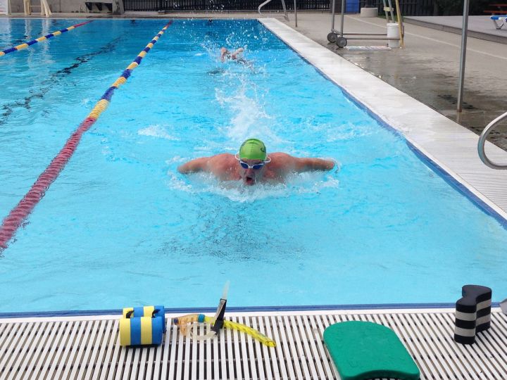 Wayne Strach trains at Fred Broadstock Outdoor Swimming Pool ahead of a record attempt swim in B.C.