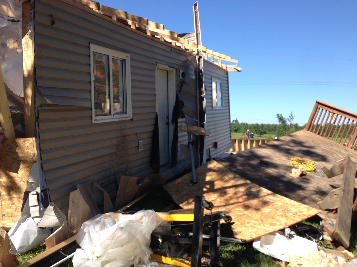 One of more than 40 damaged homes in Long Plain First Nation after a tornado hit the area on Wednesday.