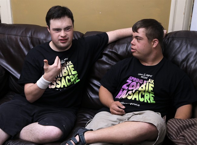 In this July 12, 2016 photo, Sam Suchmann, left, and Mattie Zufelt speak during an interview with an AP reporter.