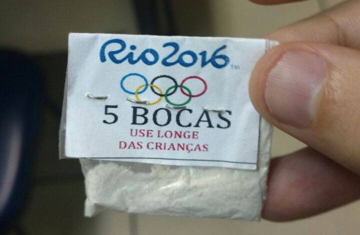 Drug dealers in Rio de Janeiro are peddling baggies of cocaine branded with the Olympic rings on them.