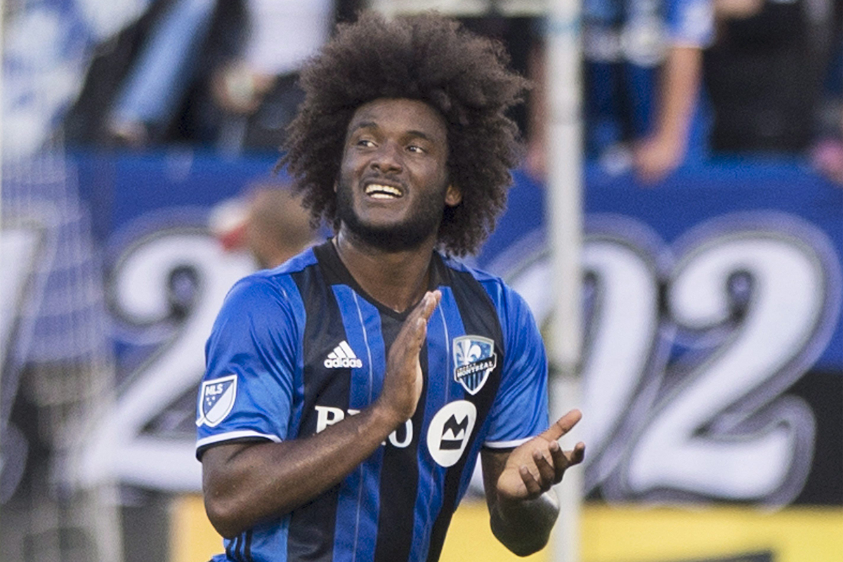 Montreal Impact's Michael Salazar salutes supporters as he leaves the pitch in a substitution during second half MLS soccer action against the New England Revolution, in Montreal on Saturday, July 2, 2016.