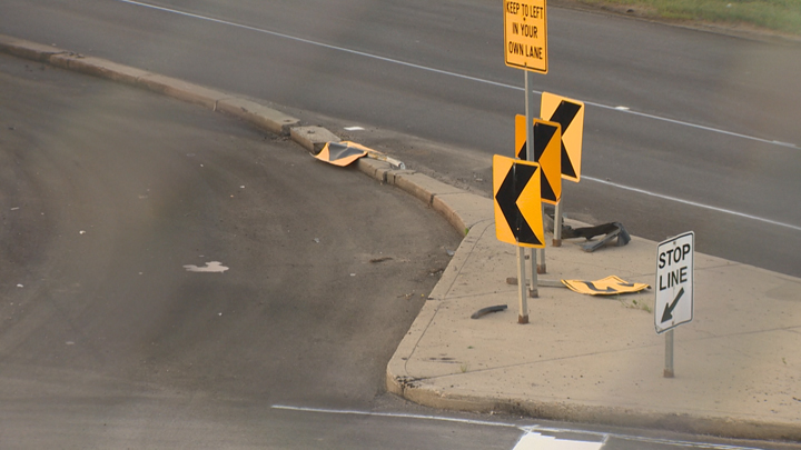 Saskatoon police believe speed and alcohol were factors after a vehicle crashed into a concrete median.