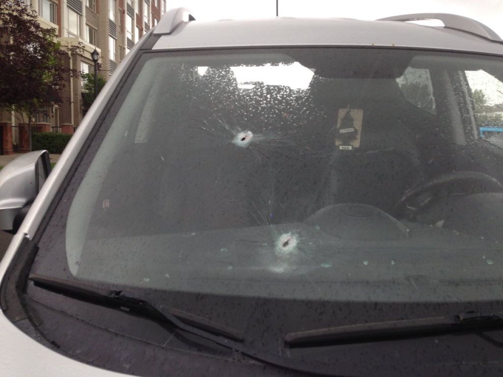The stolen vehicle hit by  bullets following Friday's officer involved shooting.