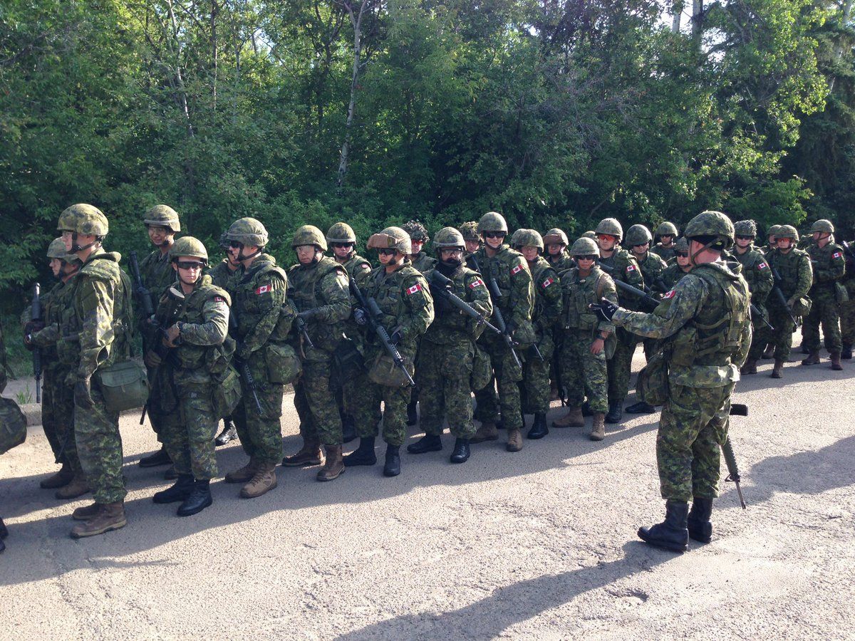 Ninety soldiers march through Edmonton's river valley as part of a training exercise, Thursday, July 14, 2016. 