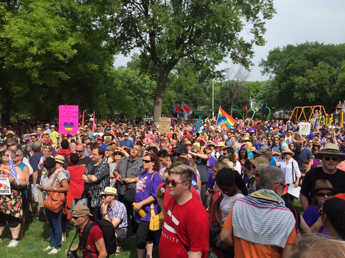 This photo shows thousands coming out for Steinbach's 2015 Pride Parade.
