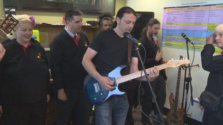 Anthony Gomes sings after donating musical equipment to the MUHC psychiatric department, Wednesday, July 7, 2016.