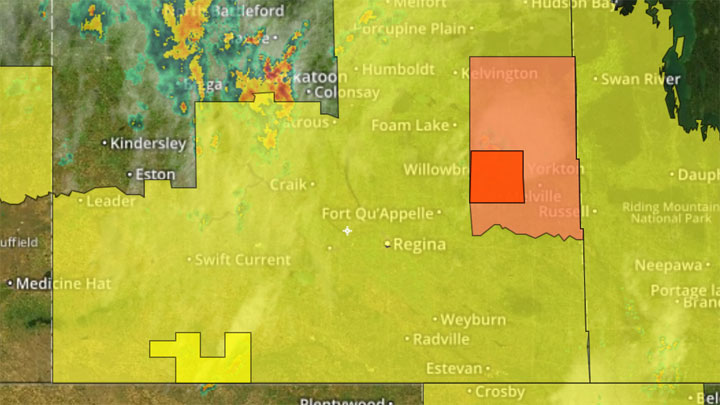 Environment Canada has issued a tornado warning in southeastern Saskatchewan.