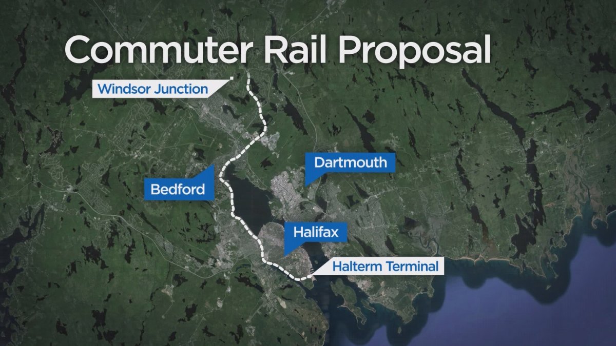 The proposed commuter rail system in Halifax would stretch from Windsor Junction to south-end Halifax.