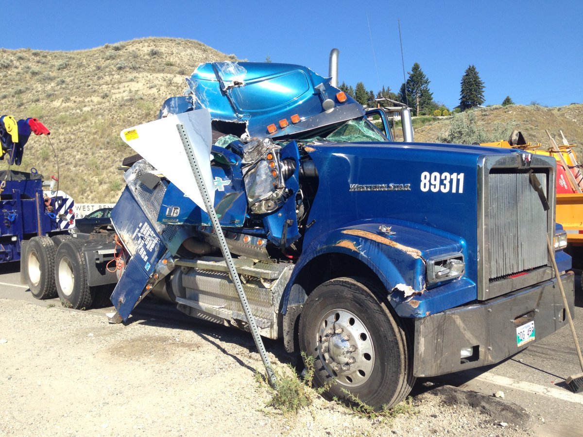There were heavy traffic delays on the north end of Penticton Wednesday morning after a semi truck and trailer flipped on Highway 97.