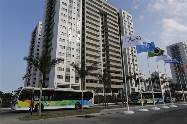 The Olympic Village stands in Rio de Janeiro, Brazil, Saturday, July 23, 2016. The brand new complex of residential towers are where nearly 11,000 athletes and some 6,000 coaches and other handlers will sleep, eat and train during the upcoming games, that will kickoff on Aug. 5.