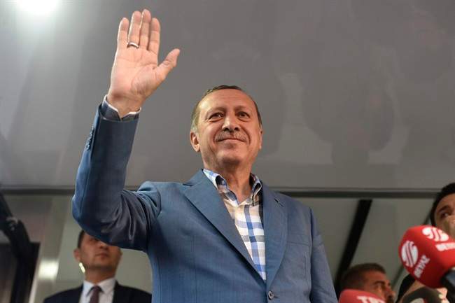Turkish President Recep Tayyip Erdogan delivers a speech n Istanbul, Saturday, July 16, 2016. Forces loyal to Erdogan quashed a coup attempt in a night of explosions, air battles and gunfire that left some hundreds of people dead and scores of others wounded Saturday. The chaos Friday night and Saturday came amid a period of political turmoil in Turkey _ a NATO member and key Western ally in the fight against the Islamic State group _ that critics blame on Erdogan's increasingly authoritarian rule. (AP Photo).
