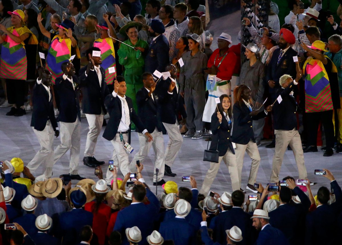 2016 Rio Olympics - Opening ceremony - Maracana - Rio de Janeiro, Brazil - 05/08/2016. The Refugee Olympic Athletes' team arrives for the opening ceremony.   