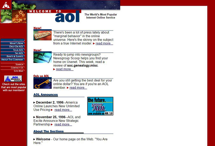 The AOL website on December 20, 1996.