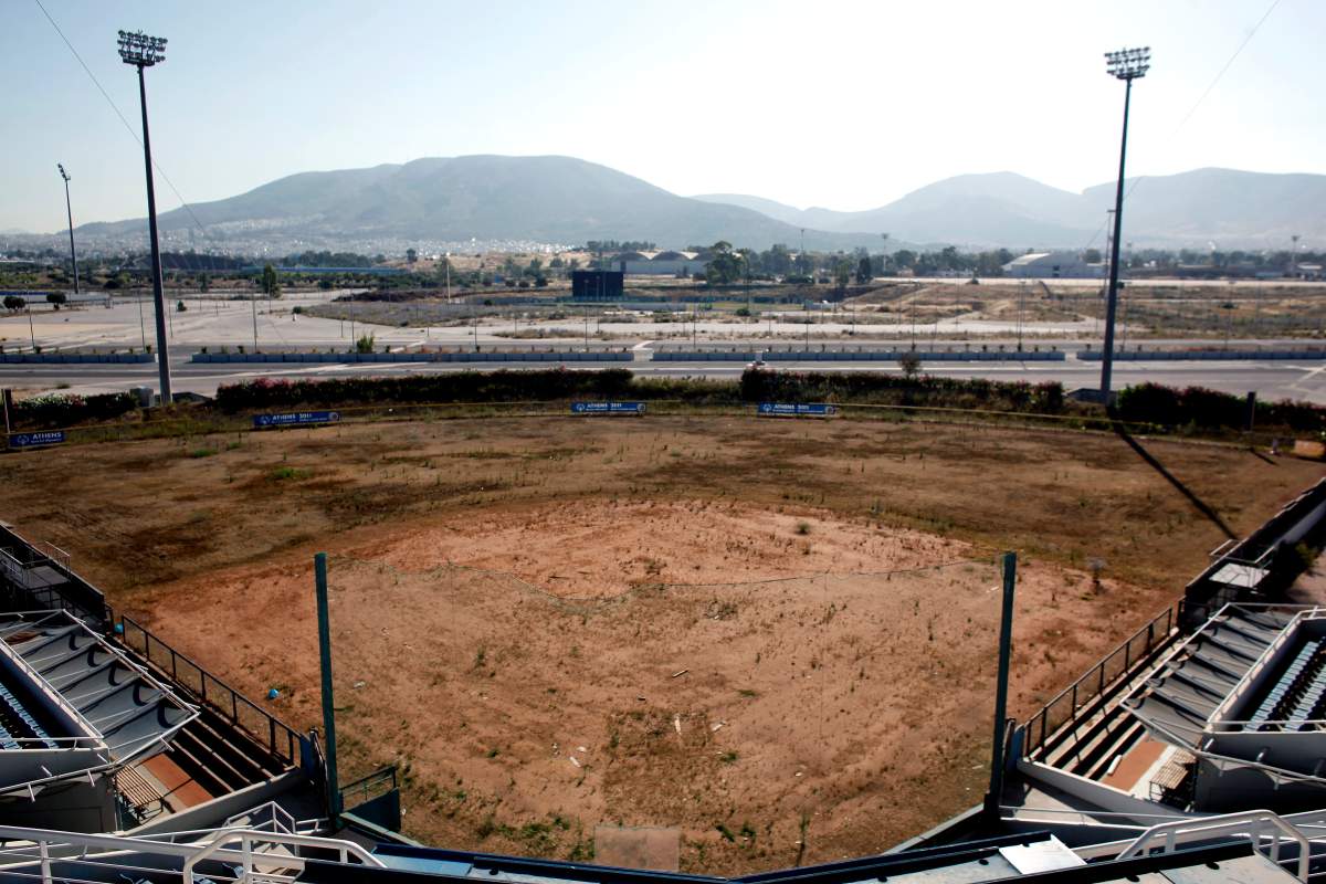 A view of the disused Olympic softball stadium in Athens on June 11, 2012. (ANGELOS TZORTZINIS/AFP/GettyImages)