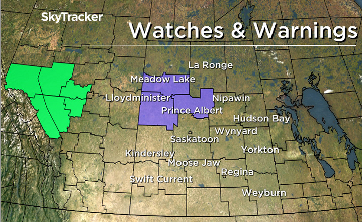 Environment Canada issues severe thunderstorm watch for Prince Albert, Sask., west to the Alberta border.