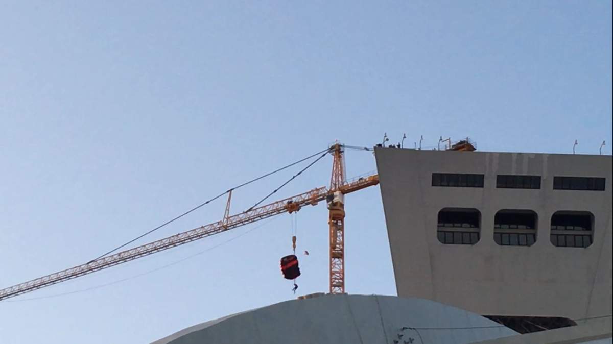 Professional BASE jumpers launched off the highest leaning tower in the world - the Big O - on Friday afternoon.