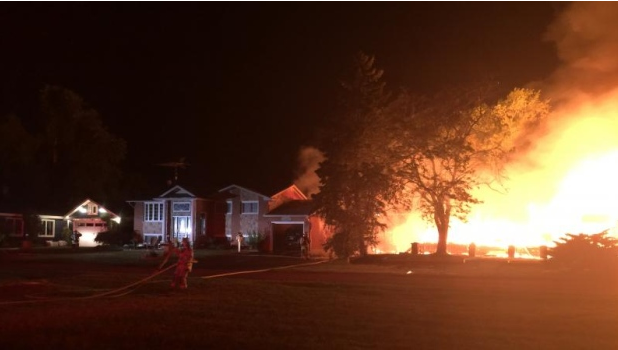 U.S. border agents evacuated residents of a home burning on the Canadian side of the Niagara River shoreline. 