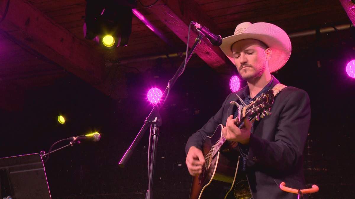 Blake Berglund performs at the BreakOut West festival line-up announcement in Regina on Aug. 9. 
