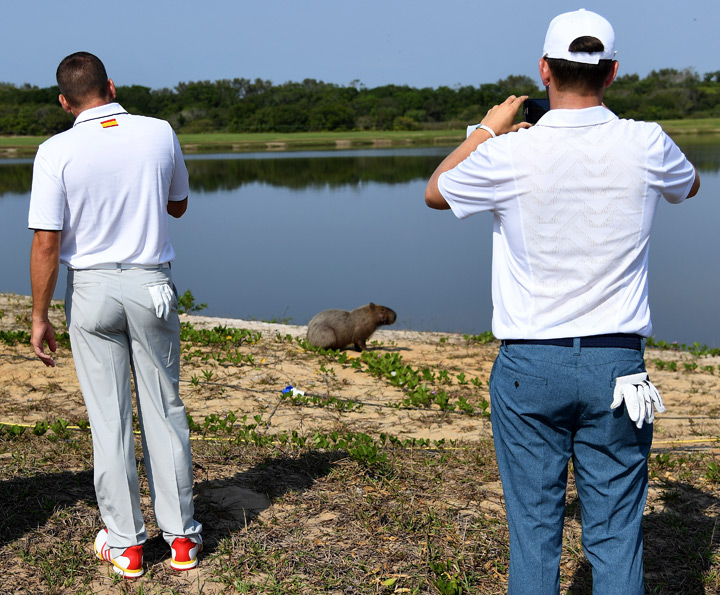 Sergio Garcia of Spain and Bernd Wiesberger of Austria