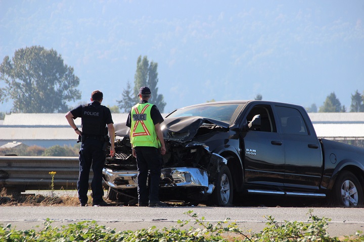 Police on the scene of a serious car accident in Chilliwack on August 23, 2016.