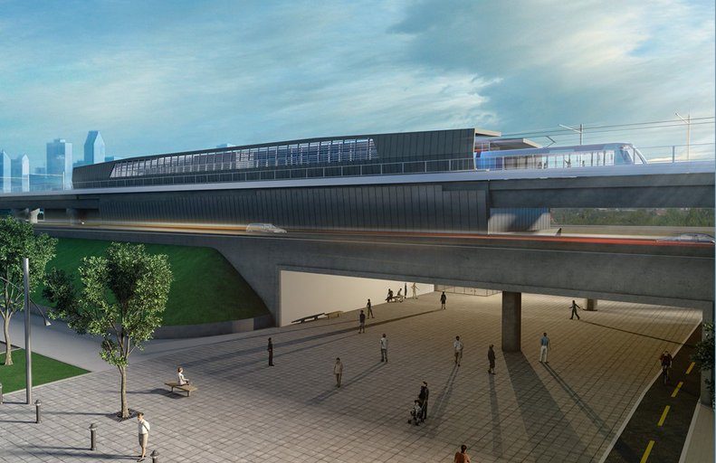 An artist's rendition of the proposed light rail transit system for Montreal.