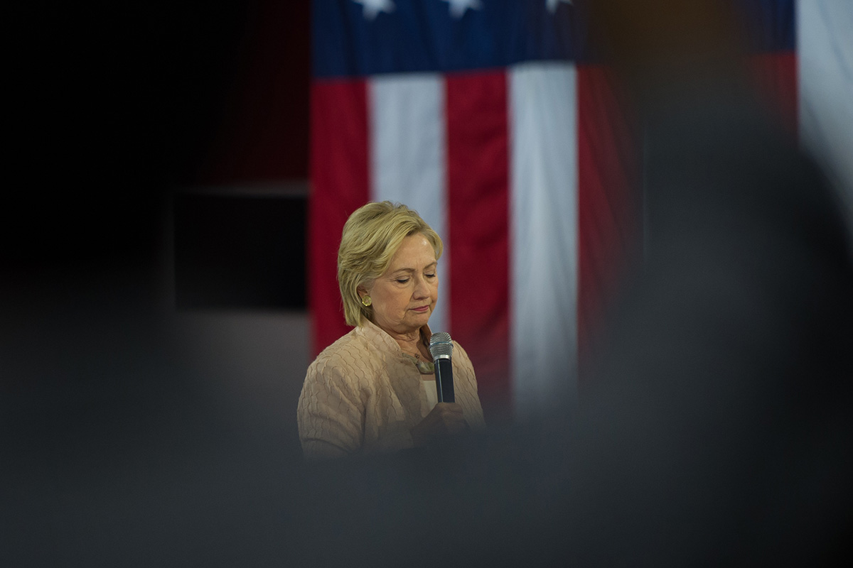  Democratic presidential candidate Hillary Clinton speaks to supporters at a rally at John Marshall High School on August 17, 2016 in Cleveland, Ohio.  