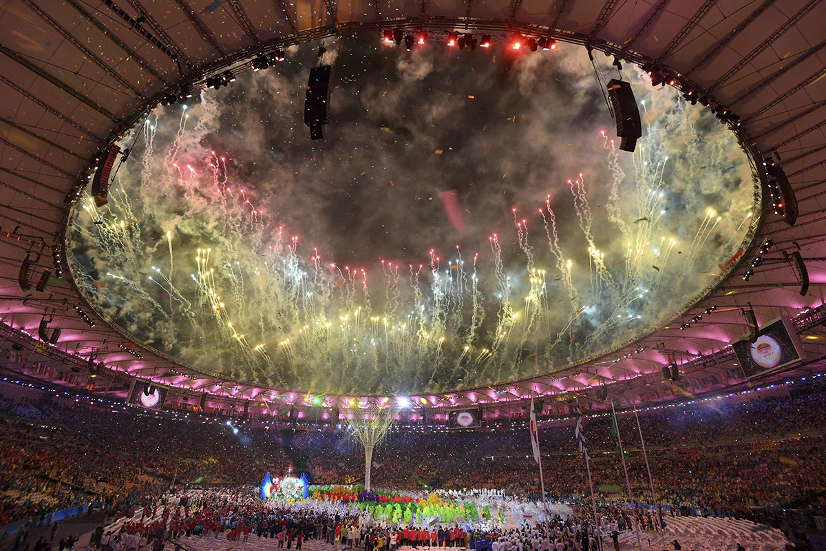 Fireworks explode during the closing ceremony.   