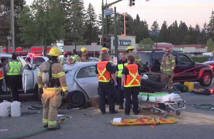 An eight-car pileup in Coquitlam may have been caused by a distracted driver.
