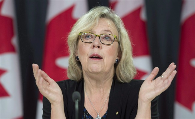 File: Green Party Leader Elizabeth May speaks about the Paris climate conference during a briefing, Thursday, November 19, 2015 in Ottawa. 