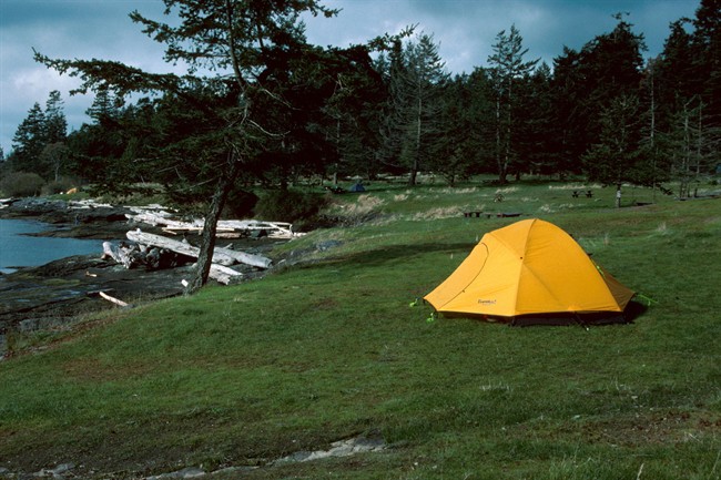 A tent set up in Ruckle Provincial Park on Salt Spring Island.