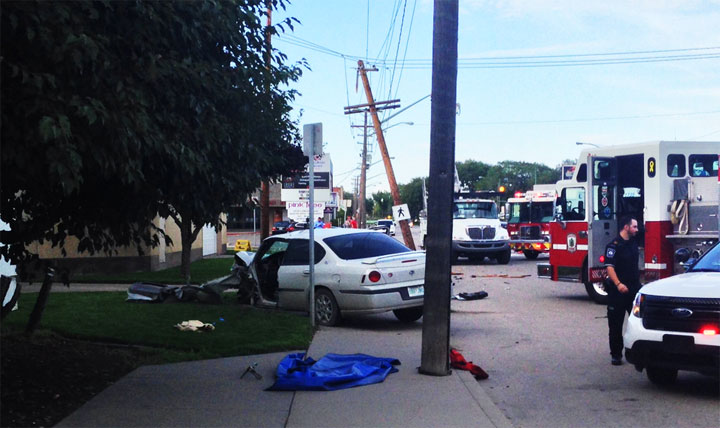 The Saskatoon Police Service says power lines are down at the scene of a collision on 2nd Avenue North.