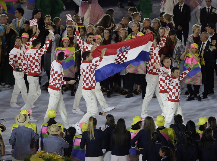 Team Croatia enters the stadium during the opening ceremony for the 2016 Summer Olympics in Rio de Janeiro, Brazil, Friday, Aug. 5, 2016.