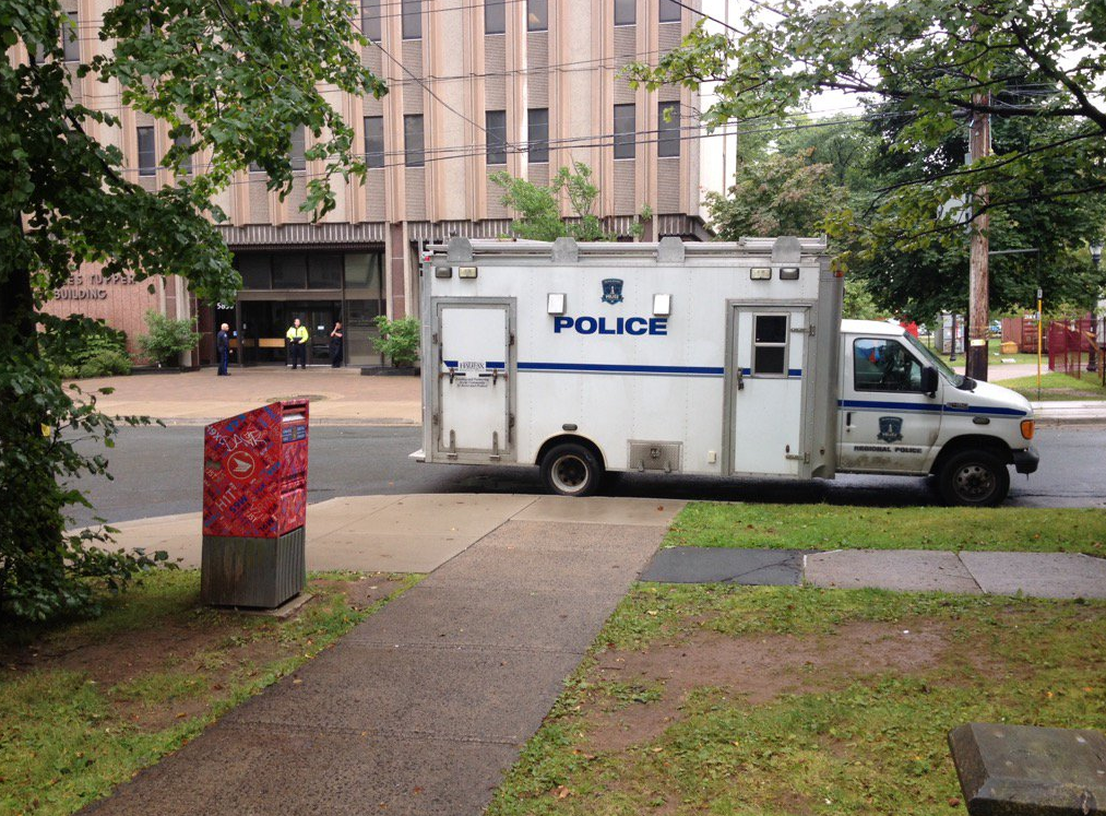 Halifax Regional Police on the scene of a bomb threat at Dalhousie University on August 17, 2016. 