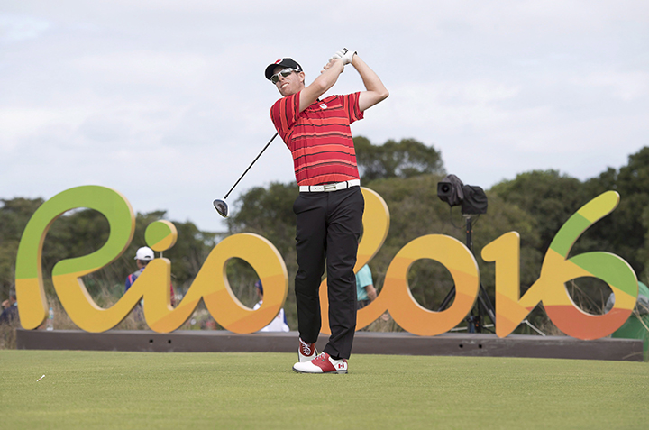 David Hearn tees off on the 16th hole in the first round at the 2016 Summer Olympics in Rio de Janeiro, Brazil, Thursday, Aug. 11, 2016. 