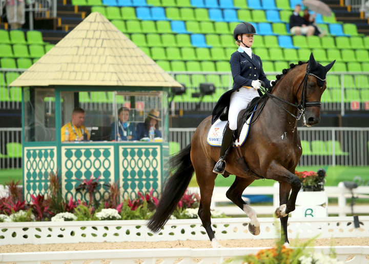 Juliette Ramel (SWE) of Sweden riding Buriel K.H. competes at the  Deodoro Olympic Equestrian Centre.