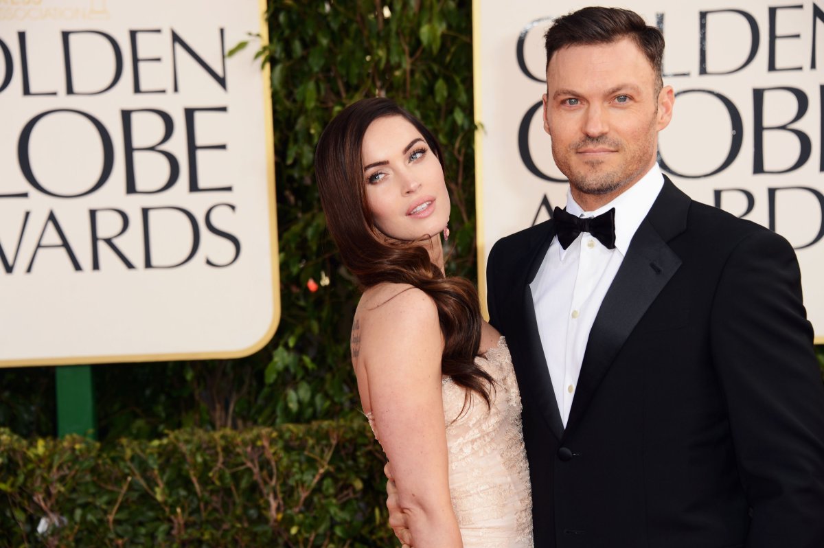Actress Megan Fox (L) and actor Brian Austin Green arrive at the 70th Annual Golden Globe Awards held at The Beverly Hilton Hotel on January 13, 2013 in Beverly Hills, California.  