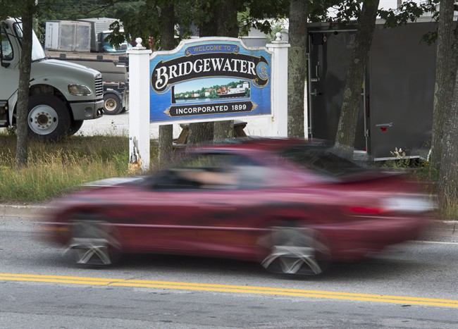 A Bridgewater, N.S. sign is seen on Saturday, July 30, 2016. Six male high school students, attending Bridgewater Junior Senior High School, are facing charges following an investigation into complaints that intimate images of at least 20 young female students were shared online without their consent. 