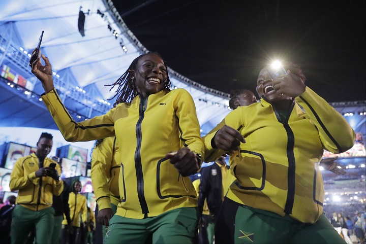 Team Jamaica arrives during the opening ceremony for the 2016 Summer Olympics in Rio de Janeiro, Brazil, Friday, Aug. 5, 2016.
