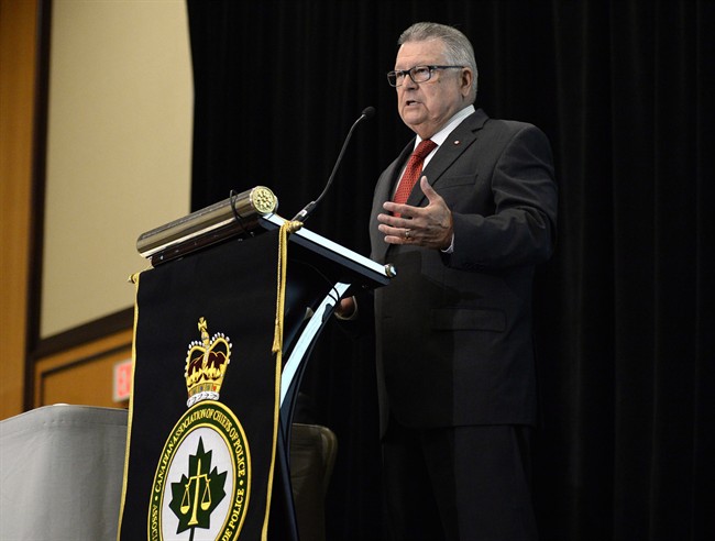 Minister of Public Safety and Emergency Preparedness Ralph Goodale addresses the Canadian Association of Chiefs of Police in Ottawa on Wednesday, Aug. 17, 2016. 